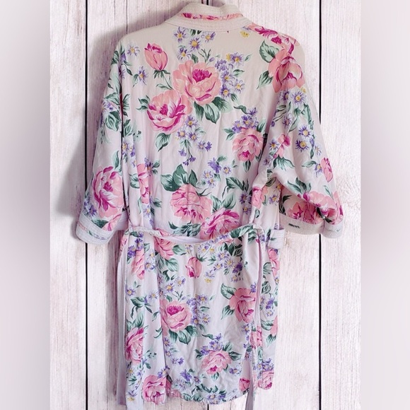 VTG Adonna Cotton Polyester Nightgown Floral Wrap Robe Pink Purple Green EUC - Picture 8 of 12